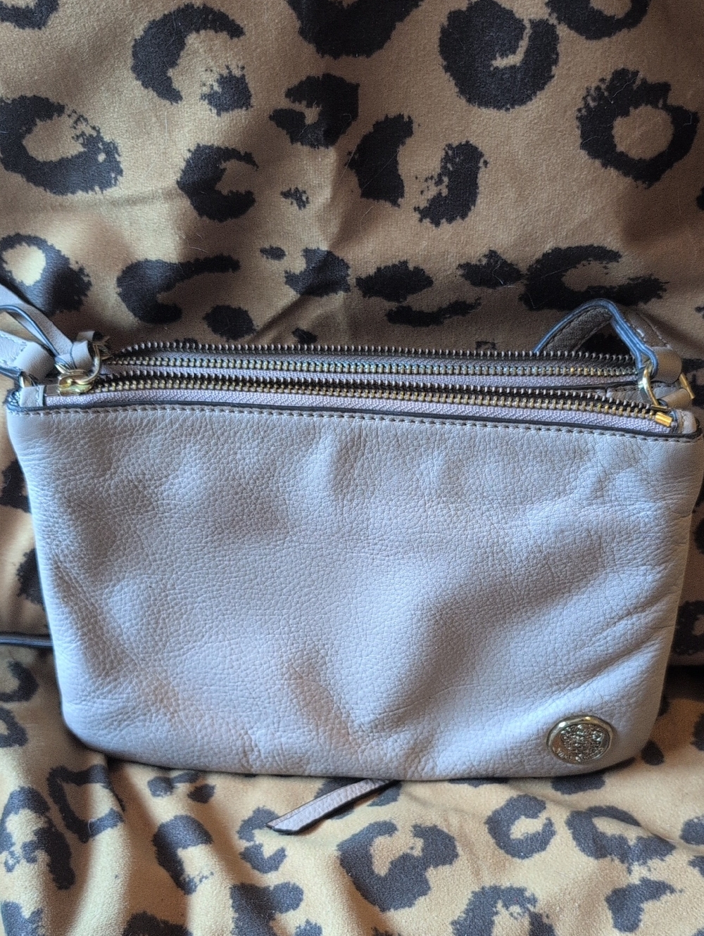 Vince Camuto Pebbled Leather Crossbody Bag in Light Blush with Gold Accent